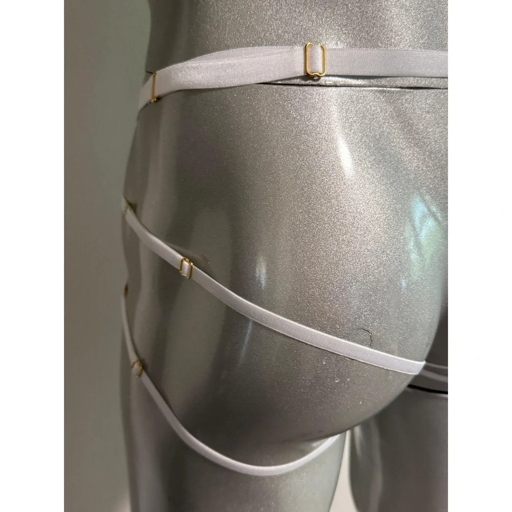 Cosabella Mens White Never Say Never Strappy Lace Thong Adjustable Gold Hardware